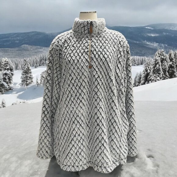 Womens 2XL Fuzzy Sherpa Pullover Half Zip Soft Plush Fleece Winter Cozy Warm - Picture 1 of 10